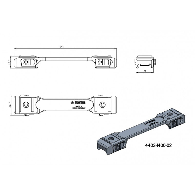 1" anelli per ottiche [25,4mm] | base picatinny monopezzo con leve QD 