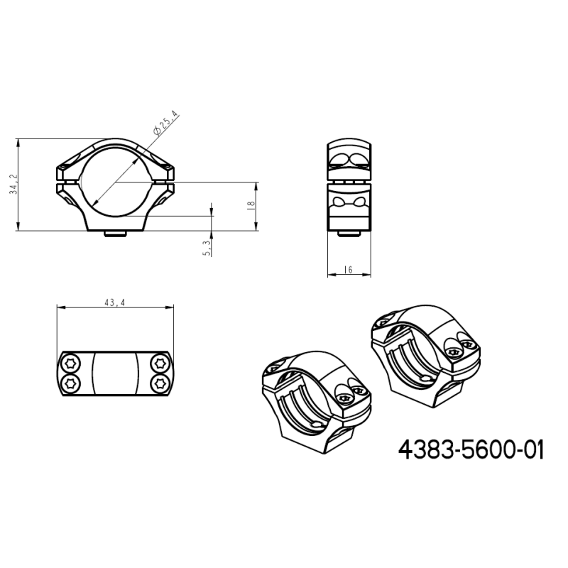 1 pollice anelli per ottiche [25,4mm] | base Picatinny QD Ergo lunga 