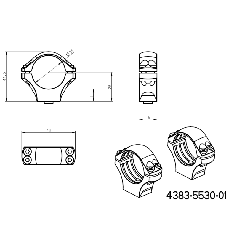 30mm anelli per ottiche | base picatinny monoblocco con leve QD 