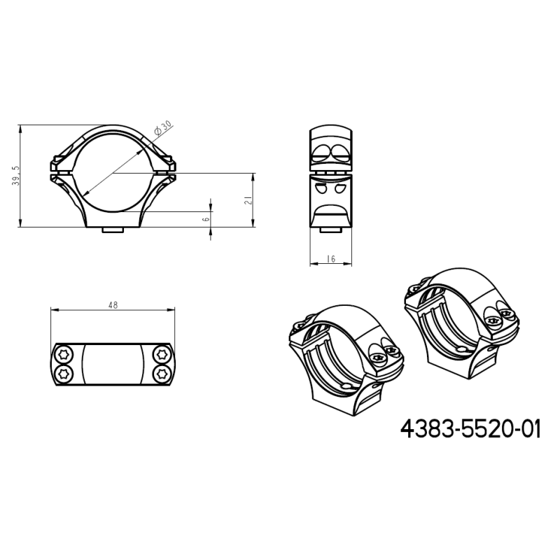 30mm anelli per ottiche | base picatinny monoblocco con leve QD 