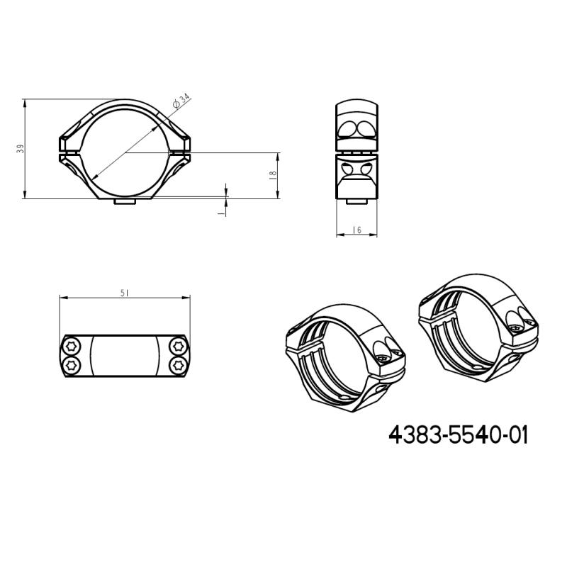 34mm anelli per ottiche | base picatinny monopezzo con leve 