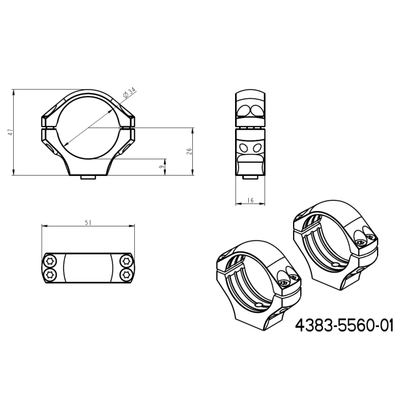 34mm anelli per ottiche | base picatinny a due pezzi con leve QD 