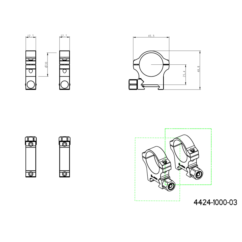 Base Picatinny 30mm anelli per ottiche | con dado a vite 